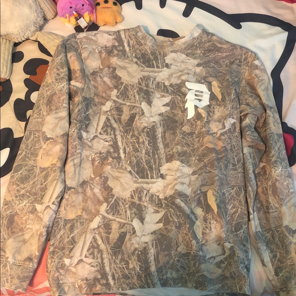 Camo Leaf Print Crewneck Sweatshirt - Brown Tan